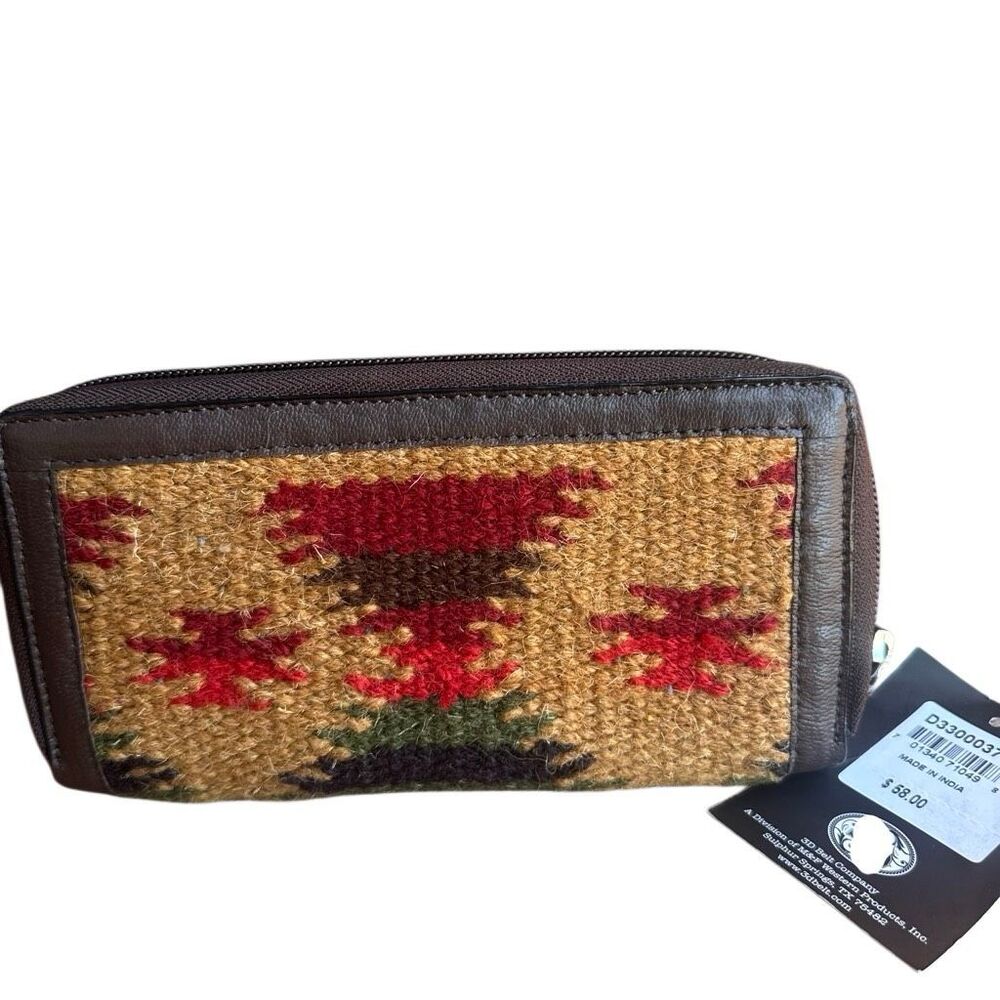 Angel Ranch Aztec Blanket Wallet Western Leather Trim Multi NEW